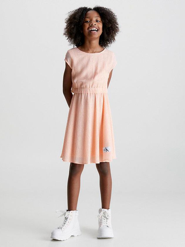 Calvin Klein USA Crinkle Lyocell Flared Girls Dress Pink 1265089-UA